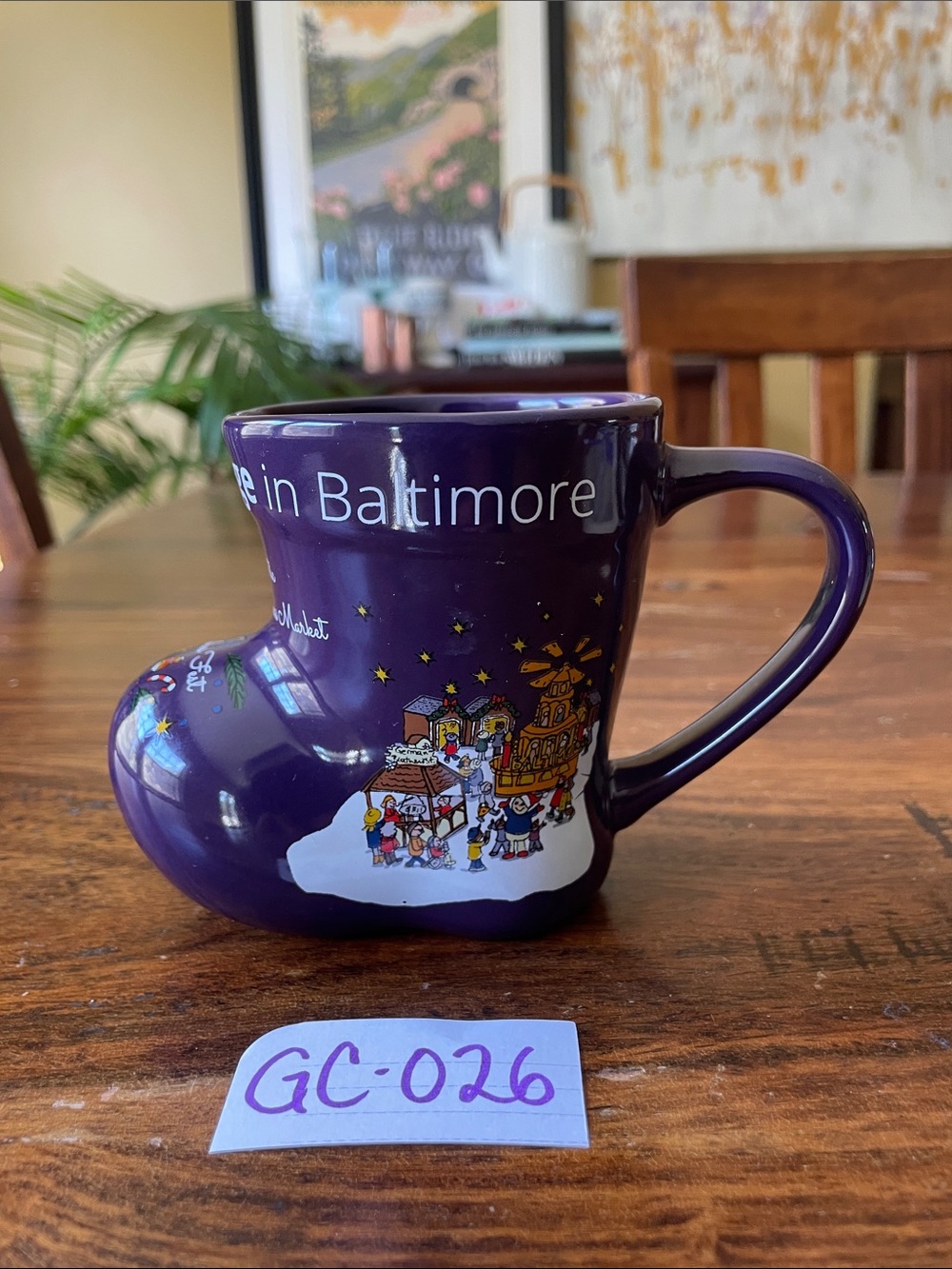 $14 or 2/$20! Purple Boot Christmas Village In Baltimore German Mug Cup